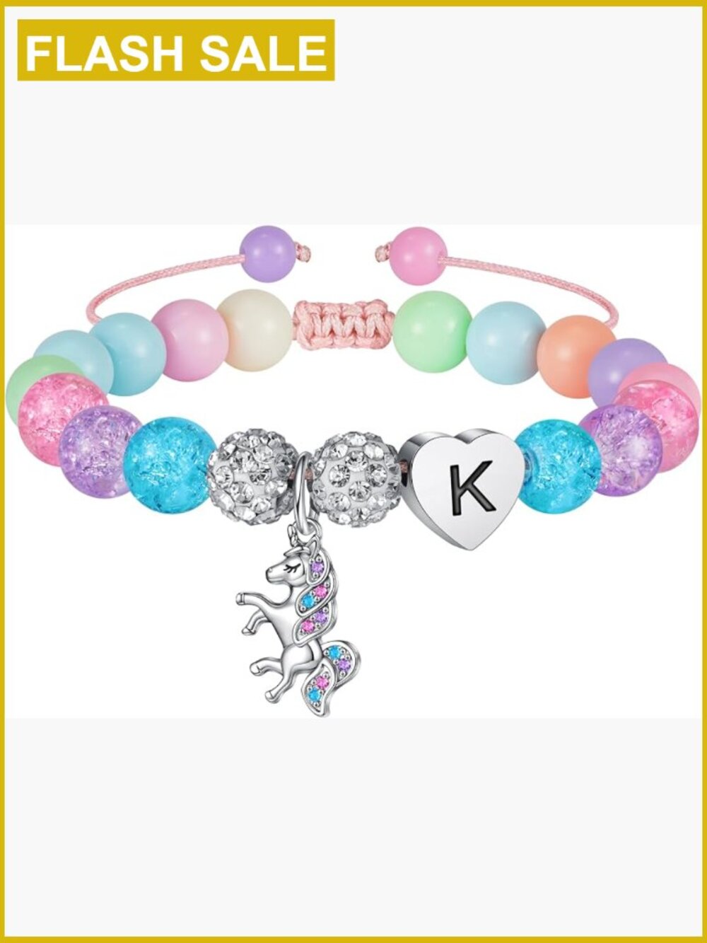 Adjustable Unicorn Charm Bracelet with Initial Beads for Girls